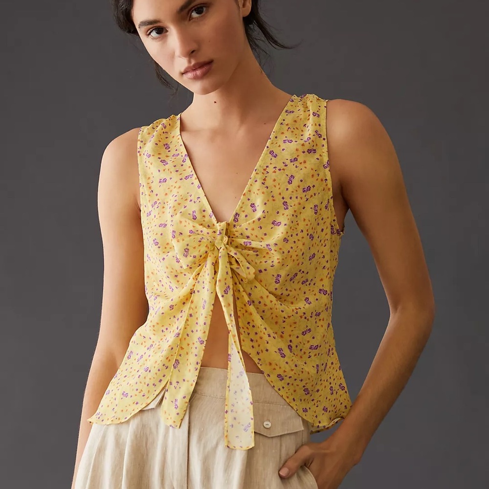 🆕FAVORITE DAUGHTER Gwen Tie Front Silk Blouse